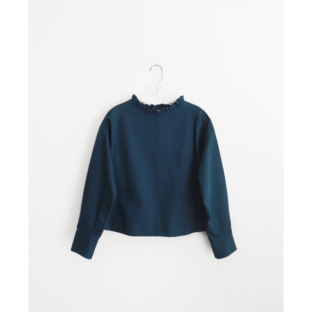 Atlantique Ascoli Prussian Blue Cotton Linen Long Sleeve Fleuret Top 3 L NWT - Picture 5 of 12